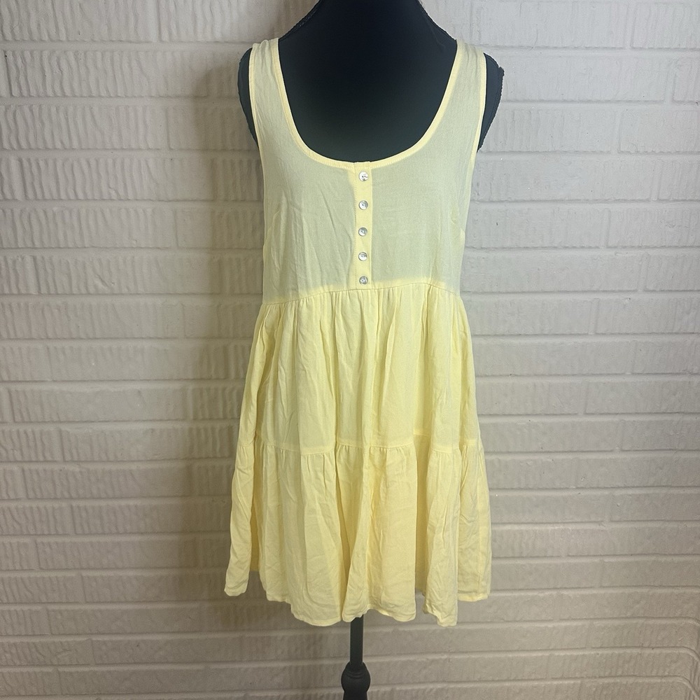 NWT Forever 21 Pastel Yellow‎ Tiered Mini Dress Sz S Fit Flare Scoop Neck Spring
